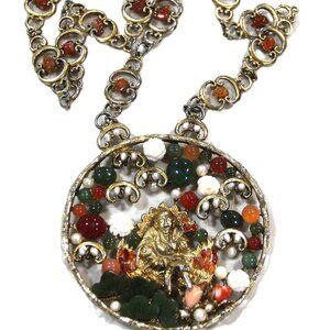 1960's SWOBODA BUDDHA ASIAN GEMSTONE PENDANT NECKLACE